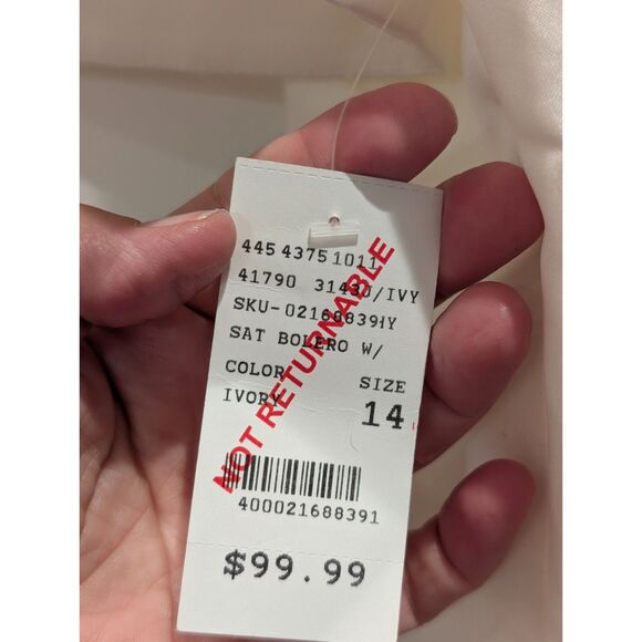 NWT Ivory Satin Bolero Faux Fur Collar Shrug Christian Michele Size 14 Y2K - Picture 4 of 9